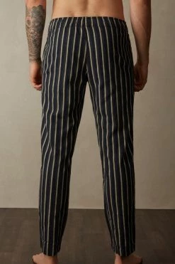 Cheapest 😀 Intimissimi Men Full Length Pants In Stripe Patterned Brushed Cloth Midnight Blue/dark Grey Heather Stripe 😉