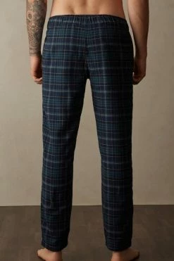 Discount 🧨 Intimissimi Men Full Length Pants In Green And Blue Plaid Brushed Cloth Green/blue Tartan Print 😀