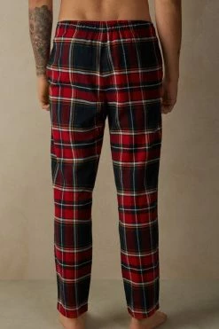 New ⭐ Intimissimi Men Full Length Pants In Red/Green Plaid Brushed Cloth Red/green Tartan Print 🤩