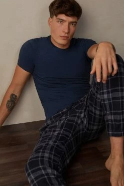 Best Sale ✔️ Intimissimi Men Check Tricot Full Length Pants Graphite Grey Heather/midnight Blue 🛒 -Deals Pajamas Store PUL399097J M