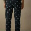 Hot Sale 🌟 Intimissimi Men Full Length Gin Print Pants In Cotton Midnight Blue Gin Print ✔️ -Deals Pajamas Store PUL401098J BI