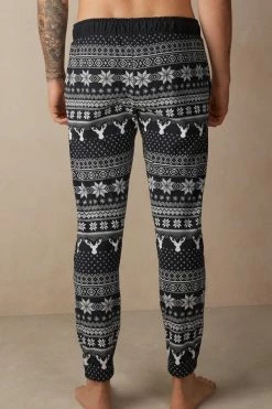 Discount 🥰 Intimissimi Men Full Length Norwegian Pattern Pants Midnight Blue Fair Isle Print ✔️
