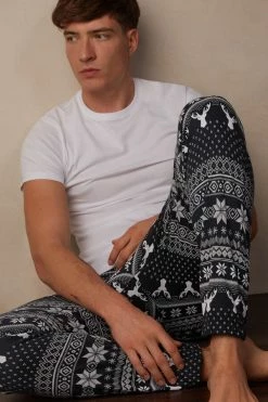 Discount 🥰 Intimissimi Men Full Length Norwegian Pattern Pants Midnight Blue Fair Isle Print ✔️ -Deals Pajamas Store PUL403100J M