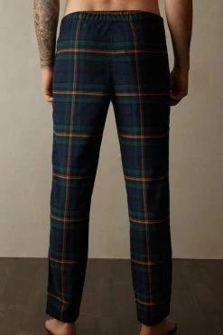 Deals ๐ Intimissimi Men Full Length Pants In Green And Blue Plaid Brushed Cloth Blue/green Tartan Print โ