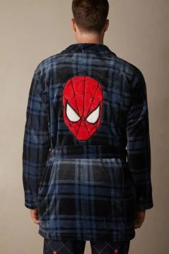 Flash Sale 🧨 Intimissimi Men Marvel Spider-Man Robe Blue Spider-man Print 😉