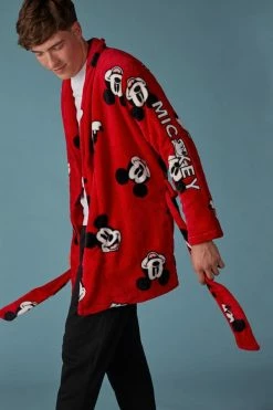 New 🔔 Intimissimi Men ©Disney Mickey Mouse Robe Red 🥰 -Deals Pajamas Store PVU024887 M