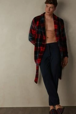 Coupon 🔥 Intimissimi Men Tartan Fleece Robe Red Tartan Print 😍 -Deals Pajamas Store PVU025086J M