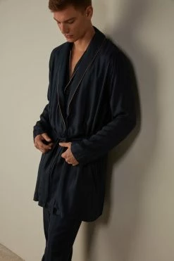 Coupon ⭐ Intimissimi Men Modal Robe Dark Blue 🔔 -Deals Pajamas Store PVU24A095I M