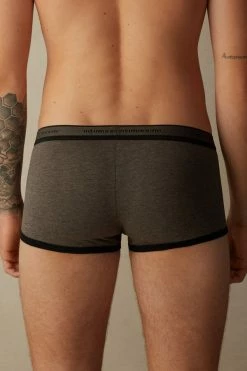 Flash Sale 👍 Intimissimi Men Stretch Supima® Cotton Boxer Shorts With Logo Detail Graphite Grey Heather/light Blue 🔔 -Deals Pajamas Store SBU12C128J BI