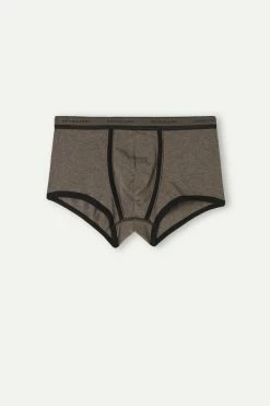 Flash Sale 👍 Intimissimi Men Stretch Supima® Cotton Boxer Shorts With Logo Detail Graphite Grey Heather/light Blue 🔔