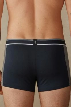 Budget 👏 Intimissimi Men Two-tone Boxers In Stretch Supima® Cotton Midnight Blue/graphite Grey Blend 😀