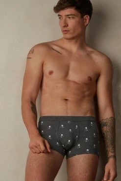 Cheap ✔️ Intimissimi Men Panda Boxers In Stretch Supima® Cotton Graphite Grey Heather Panda Print ❤️ -Deals Pajamas Store SBU401061J M