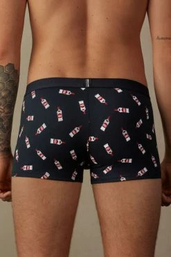Coupon ❤️ Intimissimi Men Vodka Boxers In Stretch Supima® Cotton Midnight Blue Vodka Print 🔥 -Deals Pajamas Store SBU404065J BI