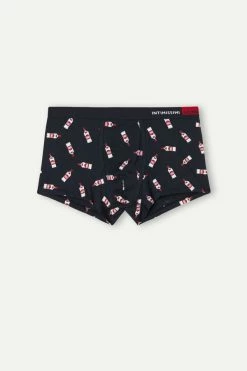 Coupon ❤️ Intimissimi Men Vodka Boxers In Stretch Supima® Cotton Midnight Blue Vodka Print 🔥