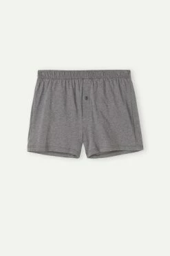 Coupon ⭐ Intimissimi Men Solid Color Cotton Jersey Relaxed Fit Boxers Heathered Graphite Grey ⌛