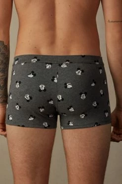 New ⭐ Intimissimi Men ©Disney All Over Mickey Faces Boxers In Stretch Supima® Cotton Graphite Grey Heather Mickey Faces Print 🥰 -Deals Pajamas Store SBU410105J BI