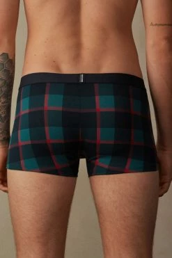 Budget 🔔 Intimissimi Men Green And Red Check Boxers In Stretch Supima® Cotton Green/red Check Print ⌛ -Deals Pajamas Store SBU411101J BI