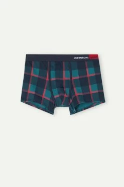 Budget 🔔 Intimissimi Men Green And Red Check Boxers In Stretch Supima® Cotton Green/red Check Print ⌛