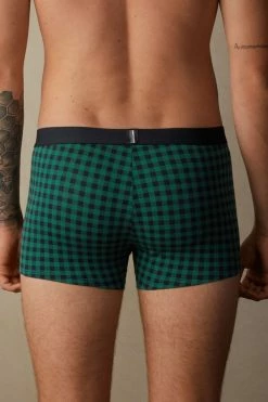 Discount 😀 Intimissimi Men Gingham Boxers In Stretch Supima® Cotton Midnight Blue/green Gingham Print 😀 7 Discount 😀 Intimissimi Men Gingham Boxers In Stretch Supima® Cotton Midnight Blue/green Gingham Print 😀 -Deals Pajamas Store SBU415108J BI