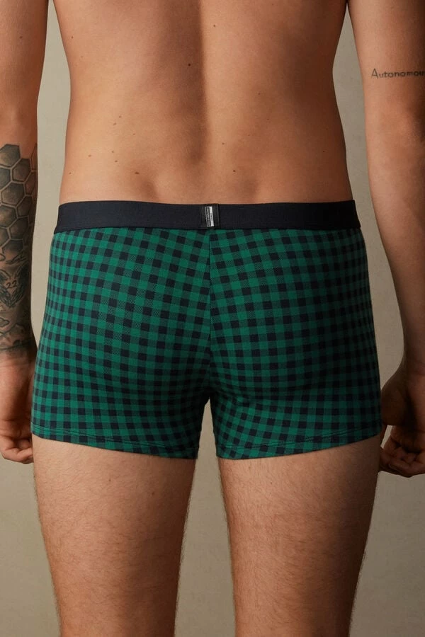 Discount 😀 Intimissimi Men Gingham Boxers In Stretch Supima® Cotton Midnight Blue/green Gingham Print 😀 5 Discount 😀 Intimissimi Men Gingham Boxers In Stretch Supima® Cotton Midnight Blue/green Gingham Print 😀 - Image 3