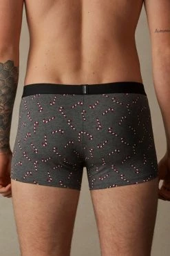 Flash Sale 👍 Intimissimi Men 🍬 Candy Cane Boxers In Stretch Supima® Cotton Graphite Grey Heather 🍬 Candy Cane Print 😉
