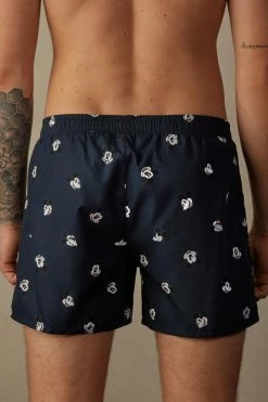 Cheapest ⌛ Intimissimi Men ©Disney All Over Mickey Faces Boxers In Cotton Cloth Midnight Blue Mickey Faces Print ⭐ -Deals Pajamas Store SBU420112J BI