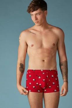 Best Sale 🛒 Intimissimi Men ©Disney Mickey Faces Boxers In Stretch Supima® Cotton Rosso Int.st.mickey Faces 🛒 -Deals Pajamas Store SBU423106J M