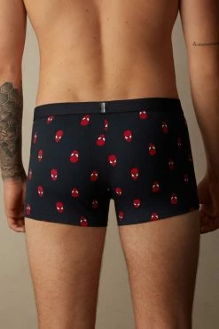 Best Pirce 🌟 Intimissimi Men Spider-Man Mask Boxers In Stretch Supima® Cotton Midnight Blue Spider-man Mask Print ⌛ -Deals Pajamas Store SBU987051J BI