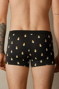 Outlet 🎁 Intimissimi Men Chick Boxers In Stretch Supima® Cotton Black Chick Print 😉 -Deals Pajamas Store SBU996057J BI