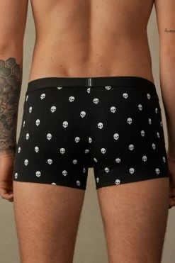 Best Pirce 😉 Intimissimi Men Skull Boxers In Stretch Supima® Cotton Black Skull Print 😍 -Deals Pajamas Store SBU997058J BI