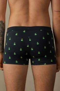 New 🔔 Intimissimi Men Toad Prince Boxers In Stretch Supima® Cotton Midnight Blue Toad Print 🎉 -Deals Pajamas Store SBU999060J BI