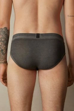 Best Pirce ✔️ Intimissimi Men Natural Fresh Supima® Cotton Briefs Washed Black 🤩 -Deals Pajamas Store SIU12F040J BI