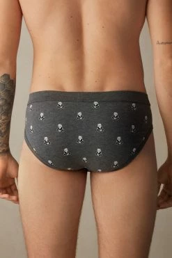 Cheap ⌛ Intimissimi Men Panda Briefs In Stretch Supima® Cotton Graphite Grey Heather Panda Print 🎁