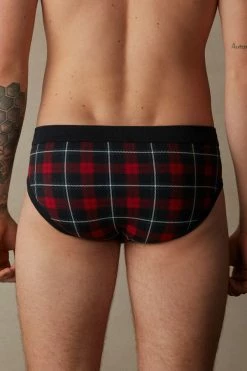 Budget 🔥 Intimissimi Men Red Tartan Briefs In Stretch Supima® Cotton Red Tartan Print 🔥