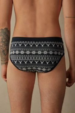Discount 😍 Intimissimi Men Norwegian Pattern Briefs In Stretch Supima® Cotton Midnight Blue Fair Isle Print 🎉 -Deals Pajamas Store SIU414107J BI