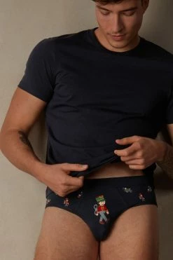 Flash Sale 🎁 Intimissimi Men Nutcracker Briefs In Stretch Supima® Cotton Midnight Blue Nutcrackers Print 😉 -Deals Pajamas Store SIU416109J M