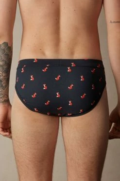 Cheapest 🔥 Intimissimi Men Fox Briefs In Stretch Supima® Cotton Midnight Blue Fox Print ⭐ -Deals Pajamas Store SIU994055J BI