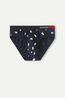 Cheapest ❤️ Intimissimi Men King Of Hearts Briefs In Stretch Supima® Cotton Midnight Blue King Of Hearts Print ⭐