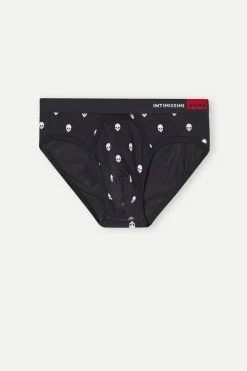 Promo 😉 Intimissimi Men Skull Briefs In Stretch Supima® Cotton Black Skull Print 🌟